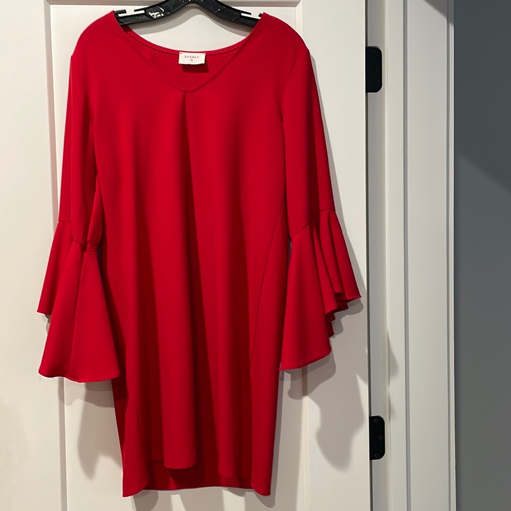 Red Everly Dress. Size Medium. Flounce Sleeves. New without Tags